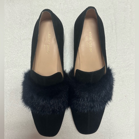 Kate Spade Navy Suede Faux Fur Trim Pumps Size 7 - Picture 7 of 10